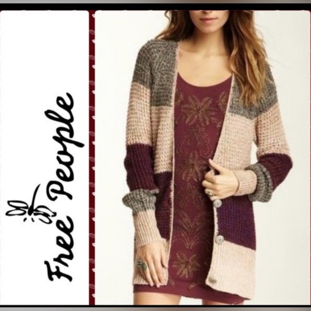 Free People Lake Tahoe Color Block Cardigan Sweater M